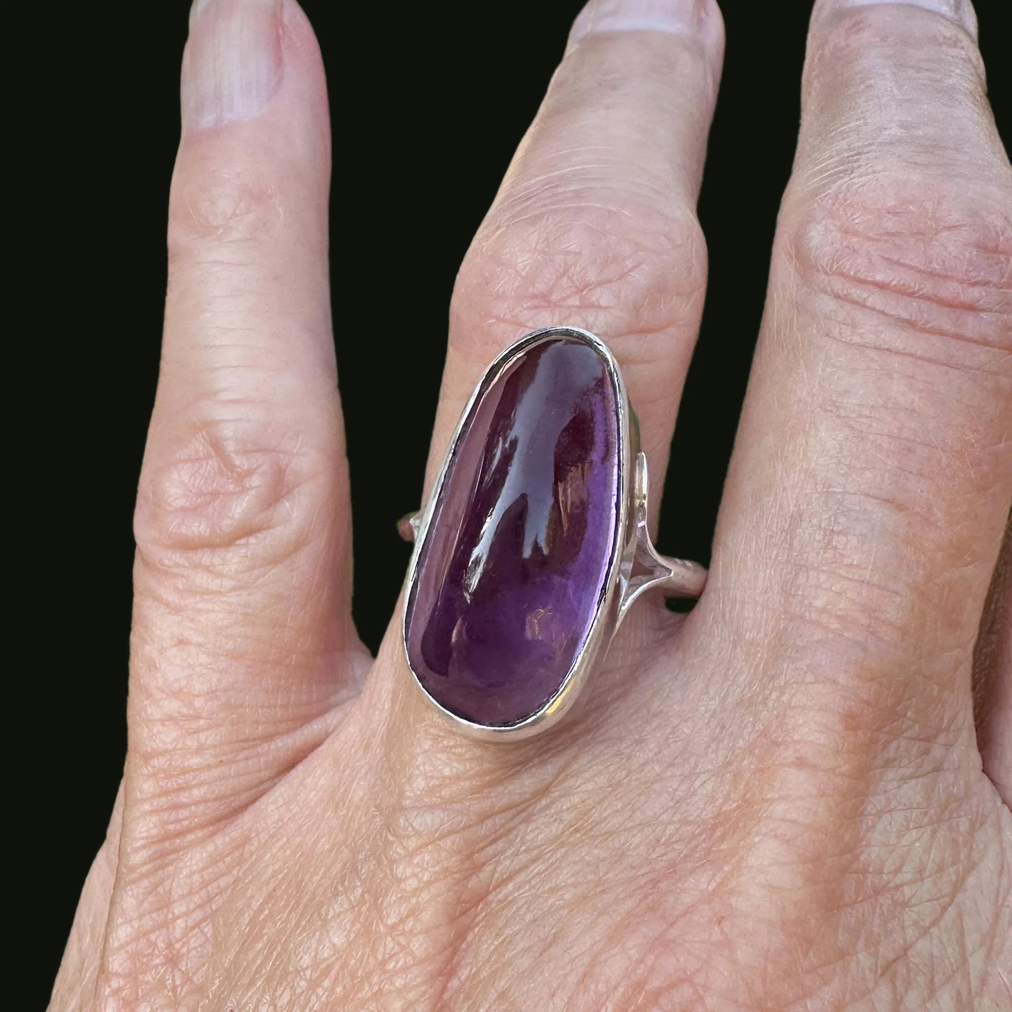 Large Scottish Amethyst Cabochon Ring in Silver