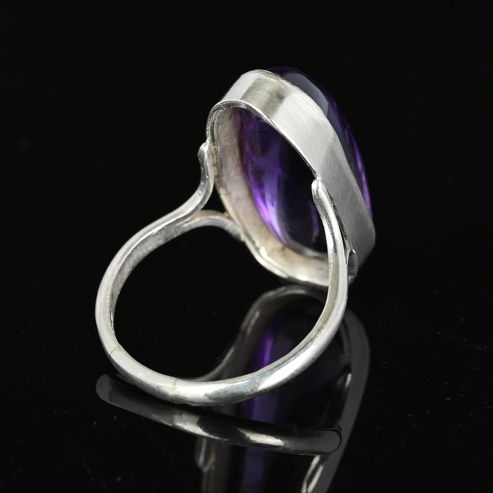 Large Scottish Amethyst Cabochon Ring in Silver
