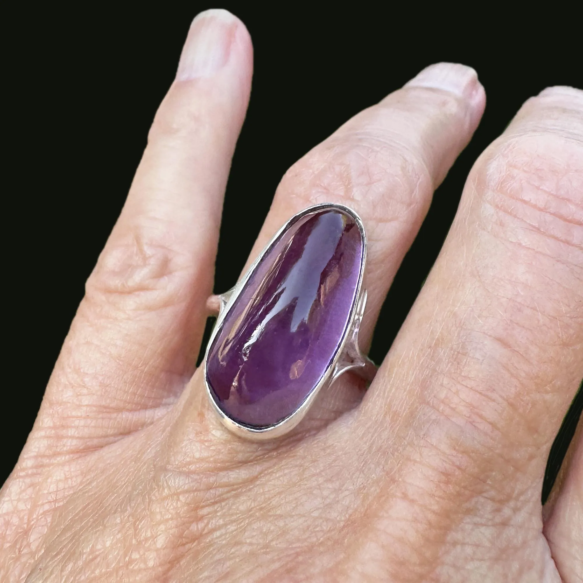 Large Scottish Amethyst Cabochon Ring in Silver