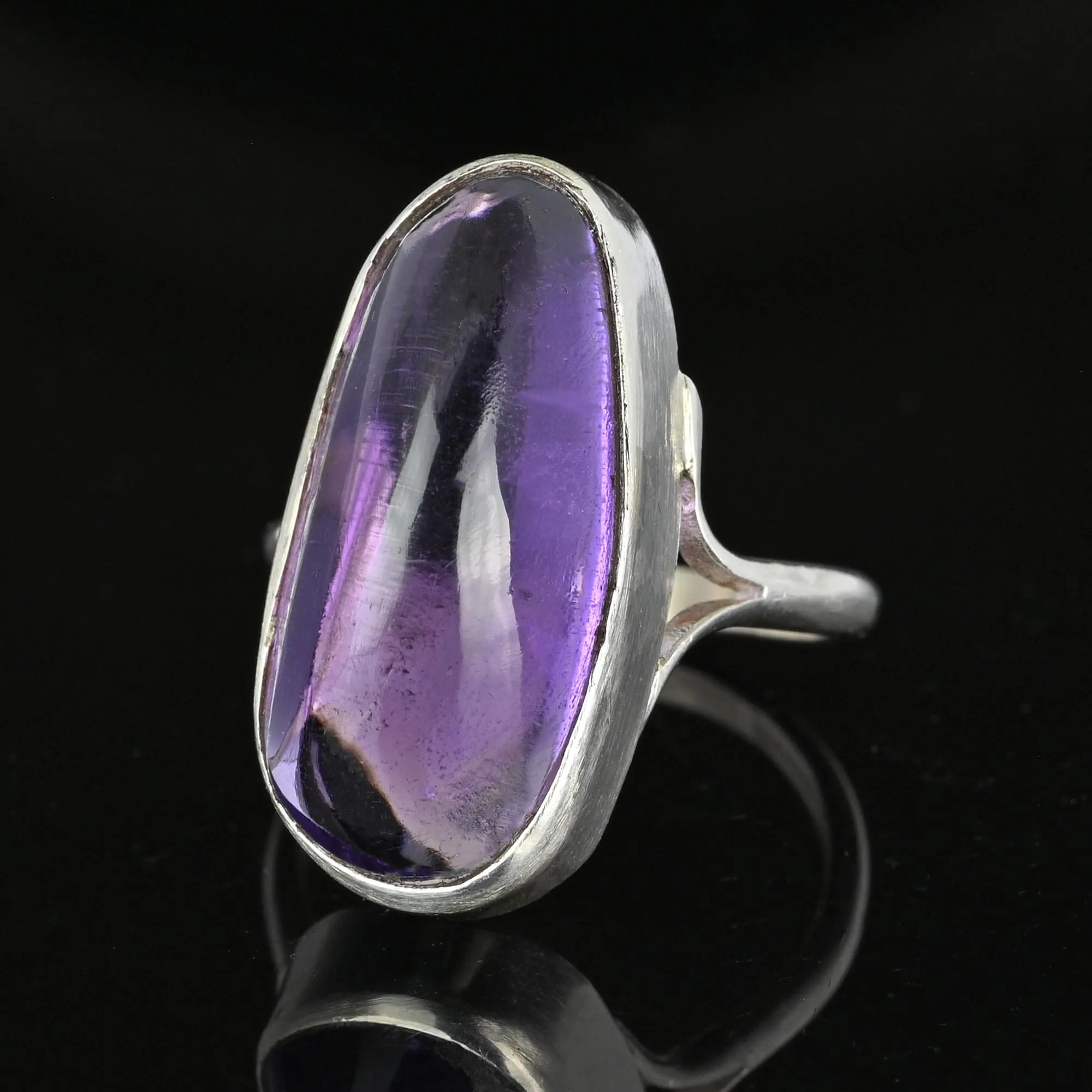 Large Scottish Amethyst Cabochon Ring in Silver