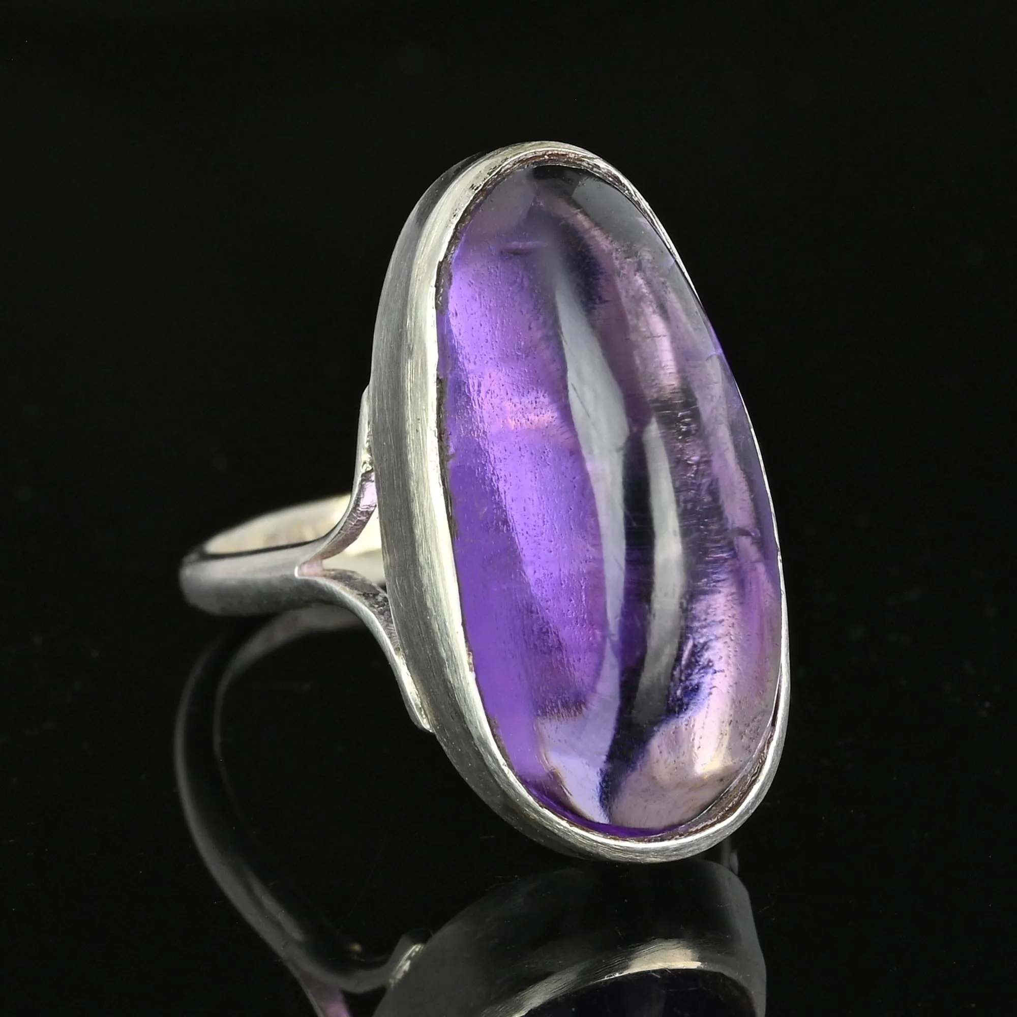 Large Scottish Amethyst Cabochon Ring in Silver