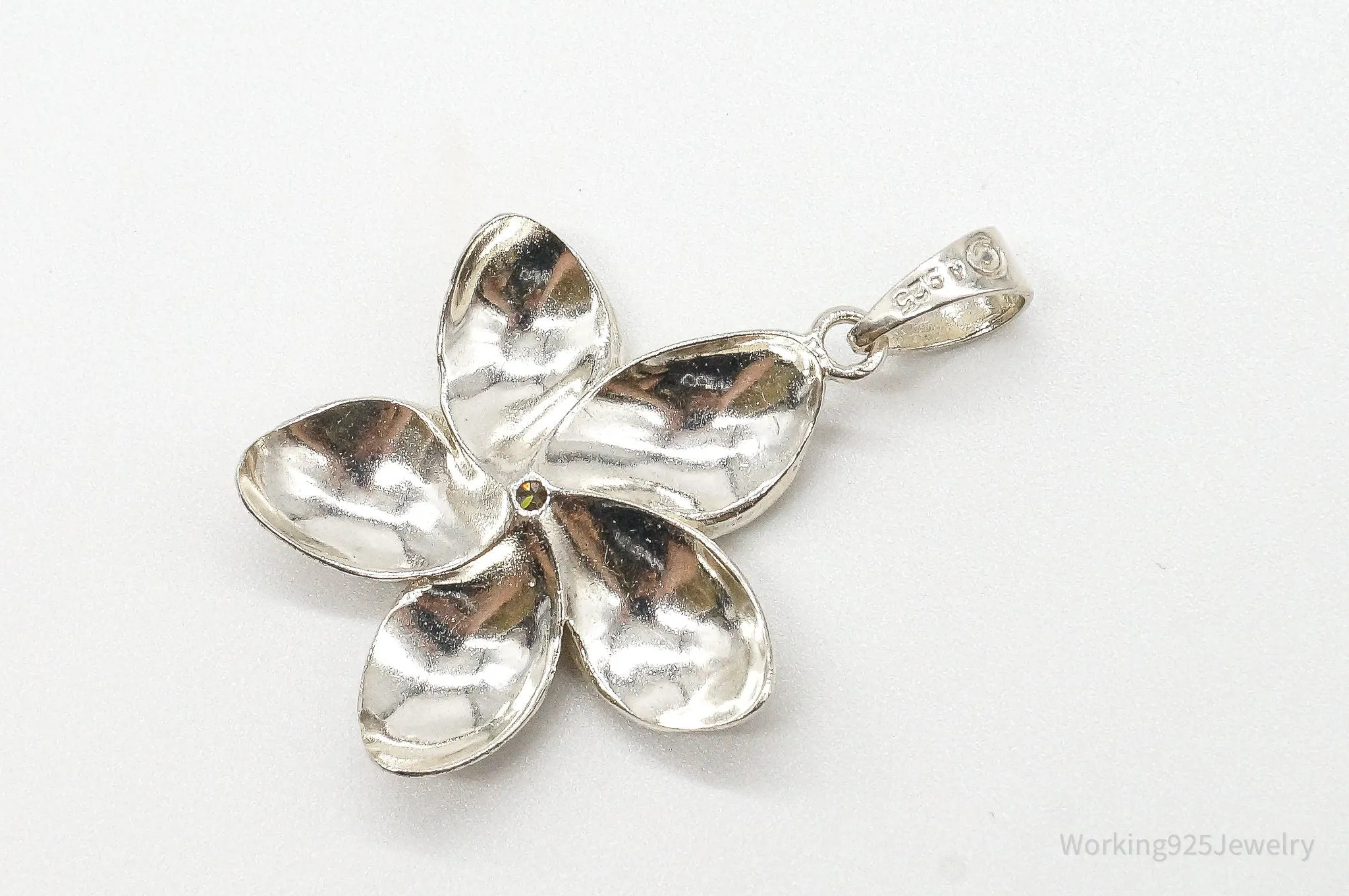 Large Vintage Cubic Zirconia Flower Sterling Silver Pendant