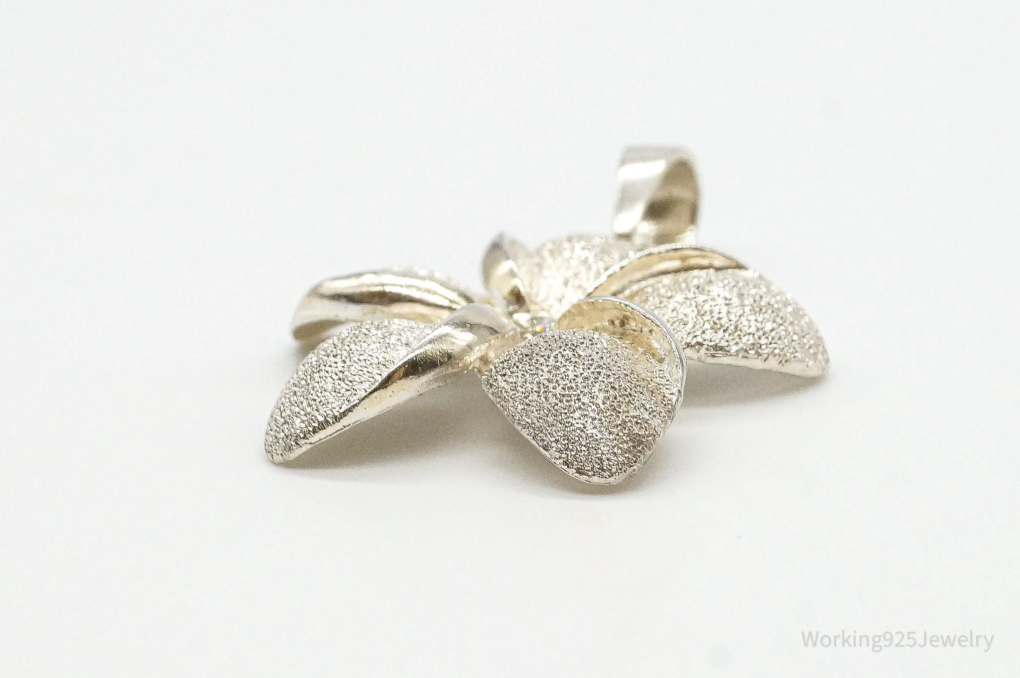 Large Vintage Cubic Zirconia Flower Sterling Silver Pendant