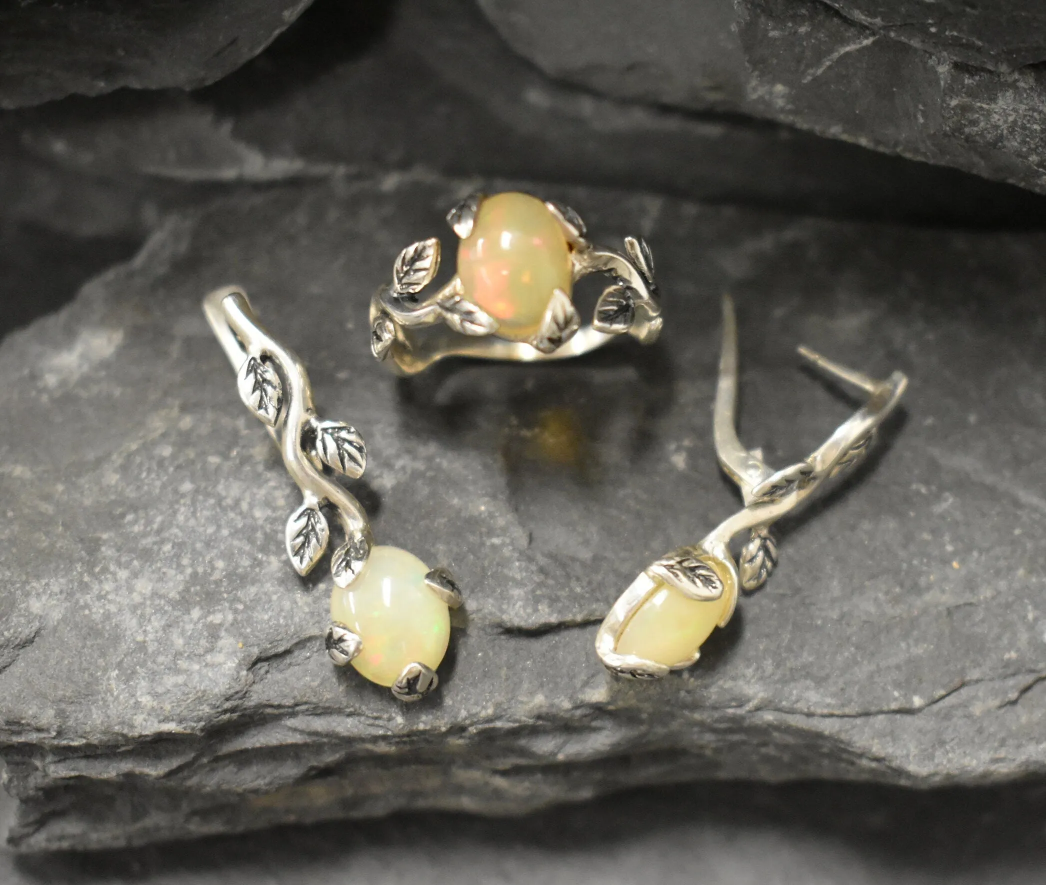 Leaf Opal Ring - Natural Opal Ring - October Birthstone Band