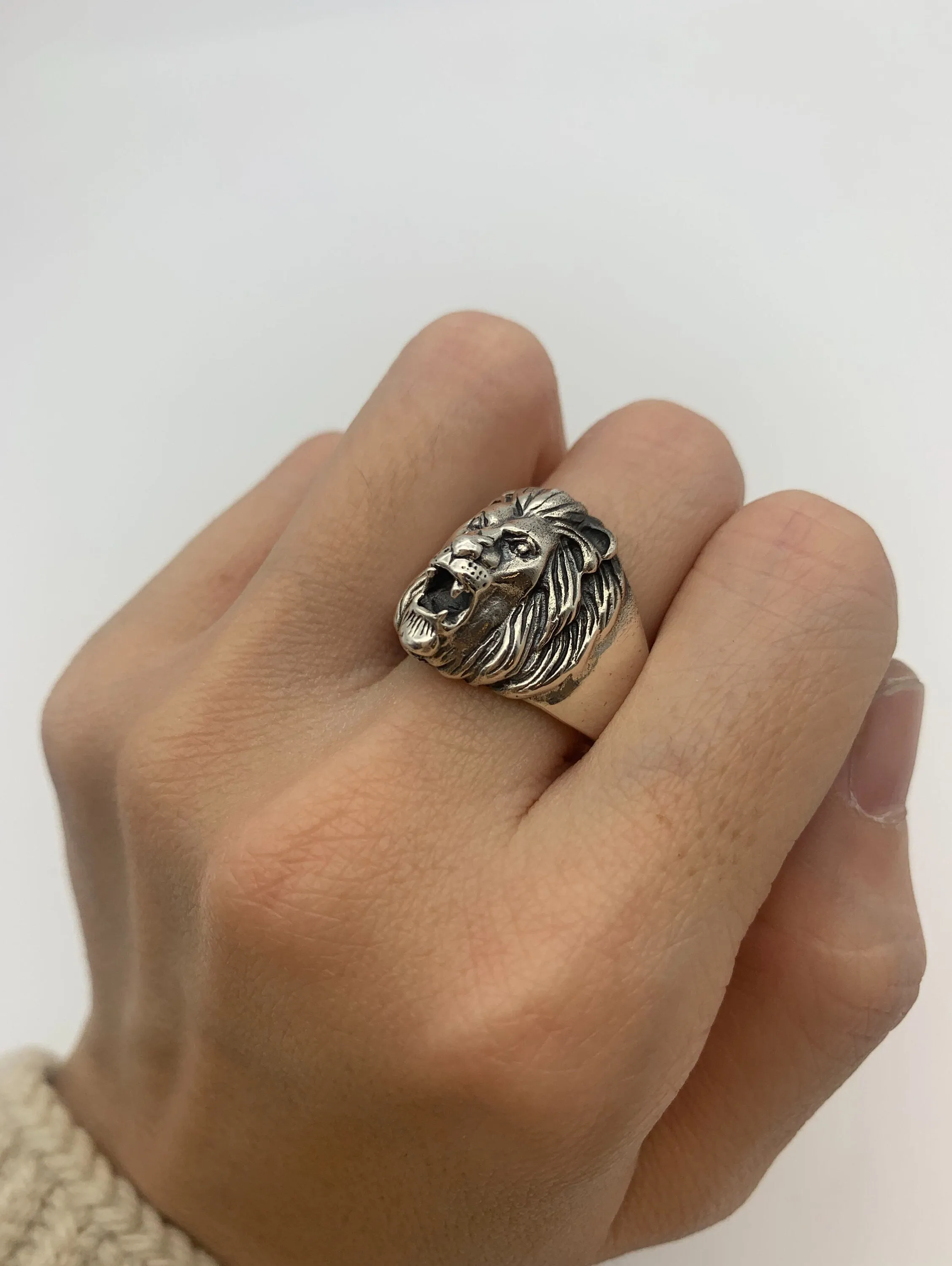 Lion Head Ring - Lion Signet Ring - Silver Lion Ring