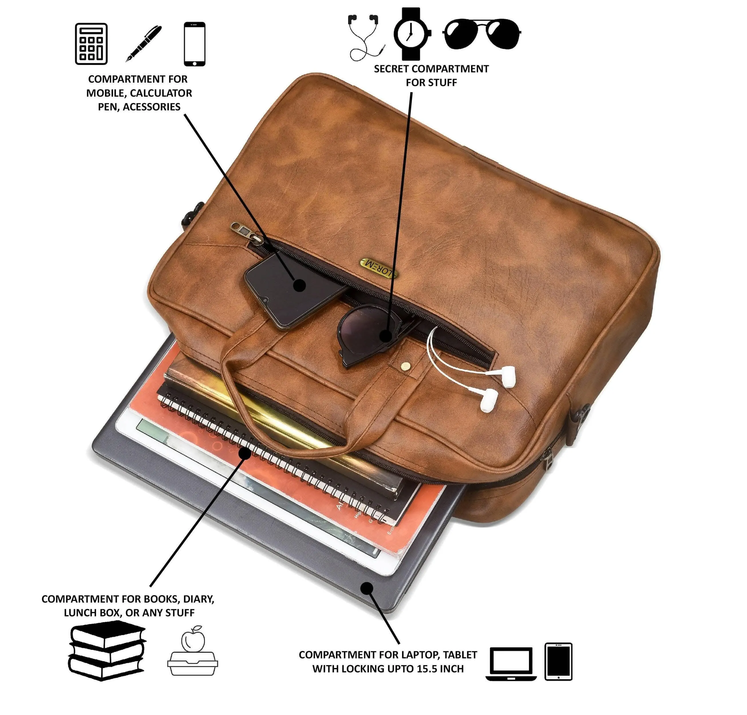 LOREM Faux Leather 10L Messenger Bag For Men & Women (Tan) (BG09)