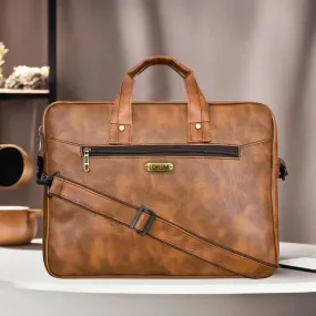 LOREM Faux Leather 10L Messenger Bag For Men & Women (Tan) (BG09)