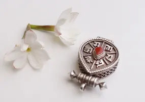 Love Shaped Hand Carved Silver Sterling Filigree Pendant with Adorning Coral