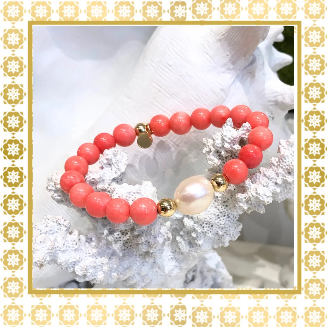 Luxury Baroque Pearl Pink Coral Gratitude Bracelet 14K Gold Filled