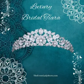 Luxury Floral Bridal Headpiece-Micro-Inlaid Cubic Zircon Wedding Crown-Tiara