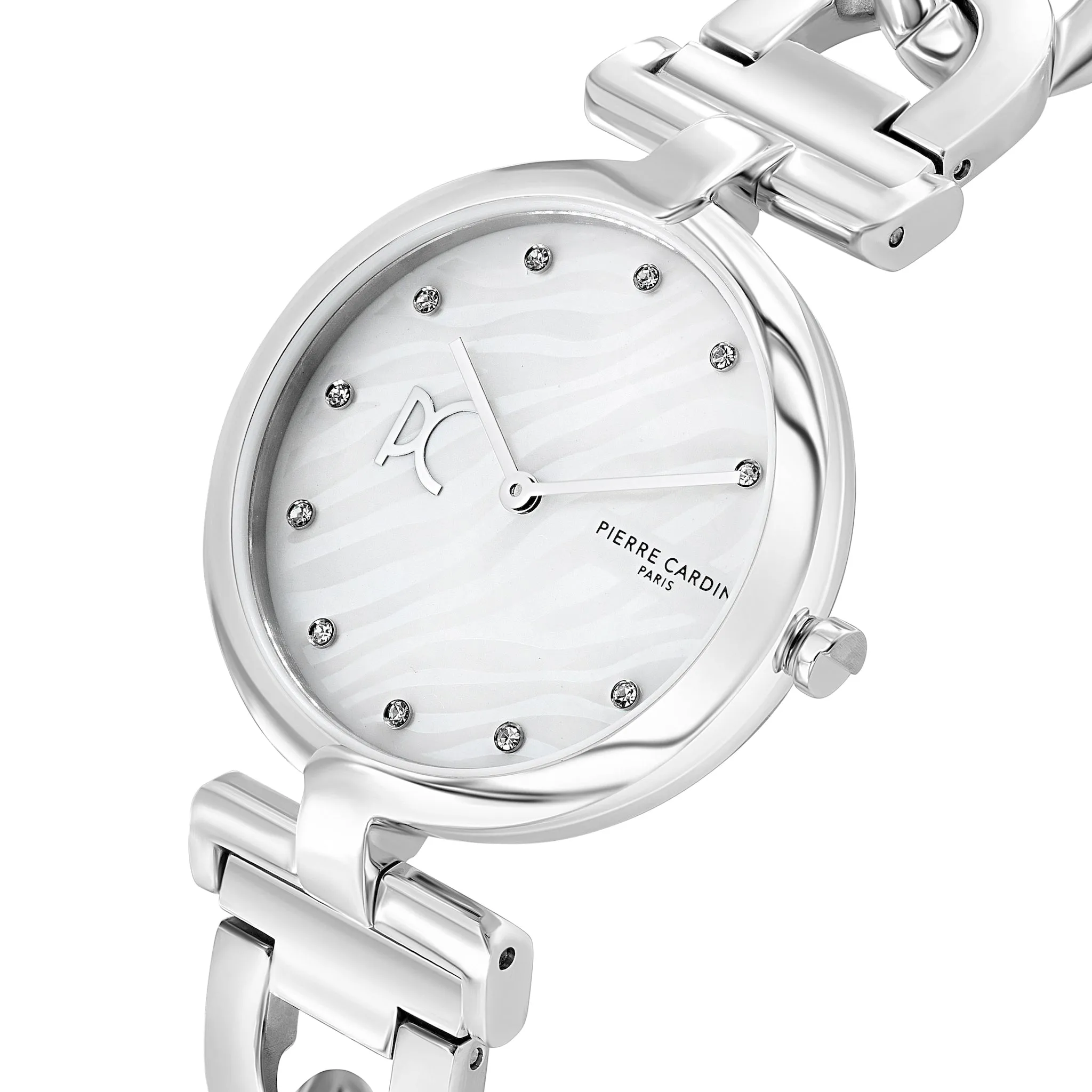Madeleine Mother of Pearl Silver Chain Link Metal Band Watch