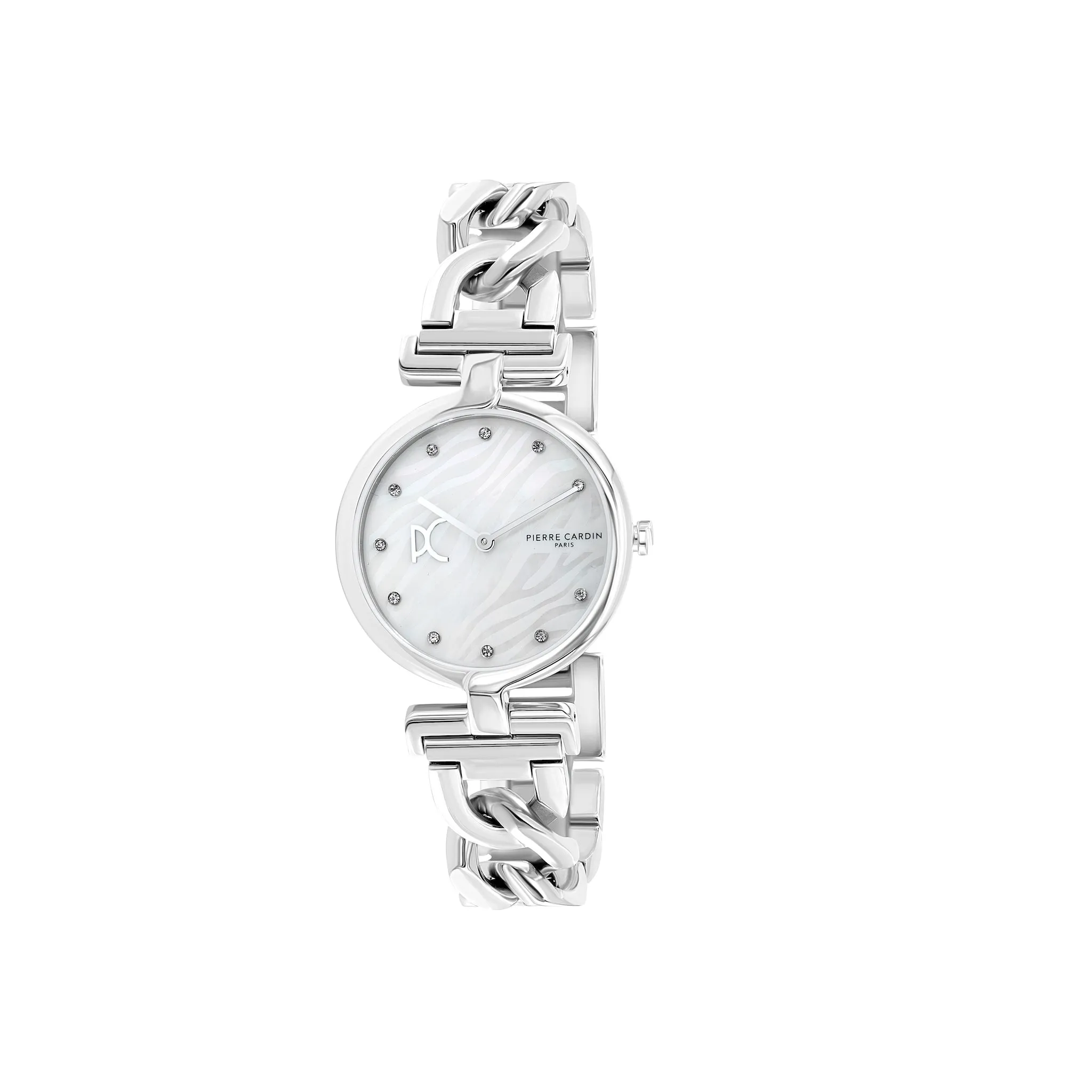 Madeleine Mother of Pearl Silver Chain Link Metal Band Watch