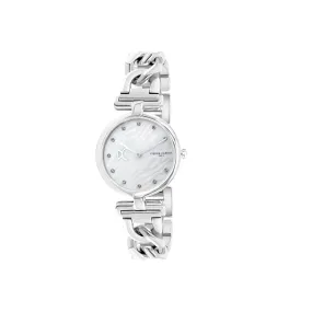 Madeleine Mother of Pearl Silver Chain Link Metal Band Watch