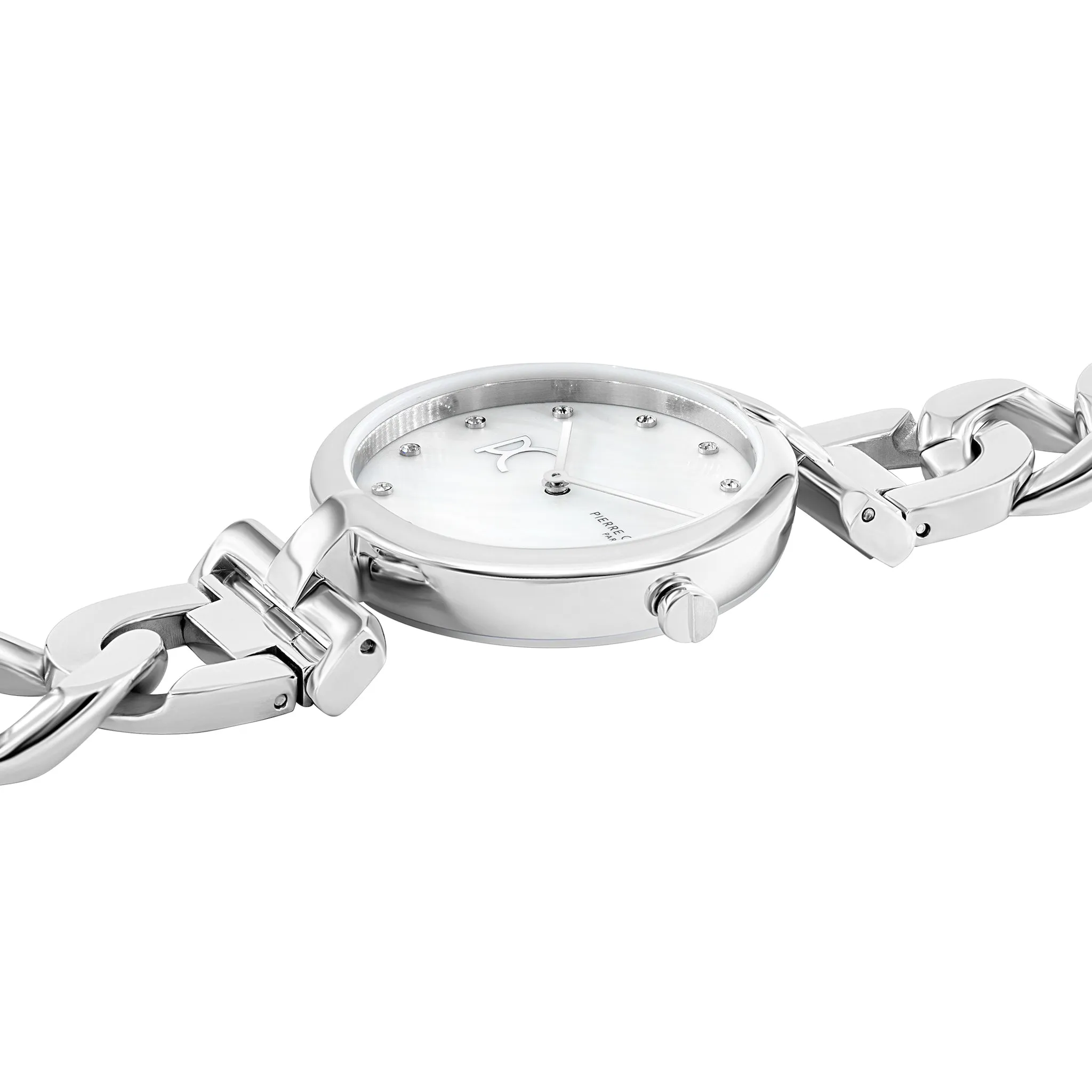 Madeleine Mother of Pearl Silver Chain Link Metal Band Watch