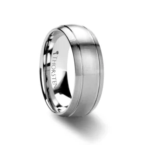MAGNUS | Silver Tungsten Ring, Dual Grooves, Brushed