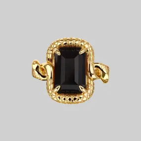 MALICE. Black Spinel Coiled Snake Cocktail Ring - Gold
