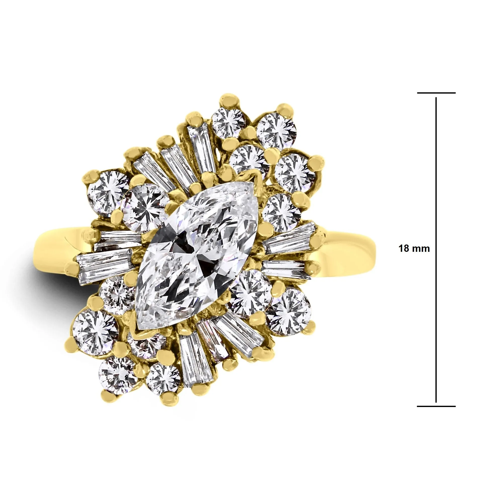 Marquise Cluster Ring (2.00 ct Diamonds) in Yellow Gold