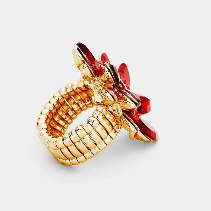 Marquise Red Crystal Cluster Gold Stretch Ring