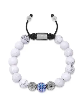 Men's Beaded Bracelet with Howlite, Silver and Blue CZ Diamond
