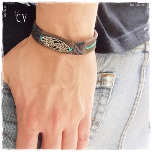 Men's Leather Bracelet with Vines