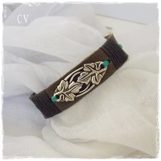 Men's Leather Bracelet with Vines