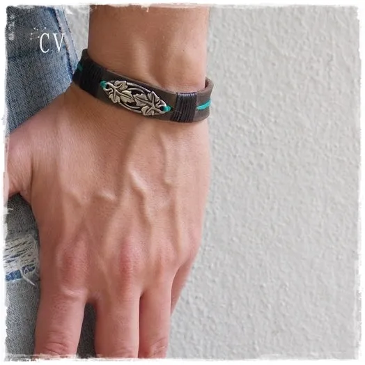 Men's Leather Bracelet with Vines