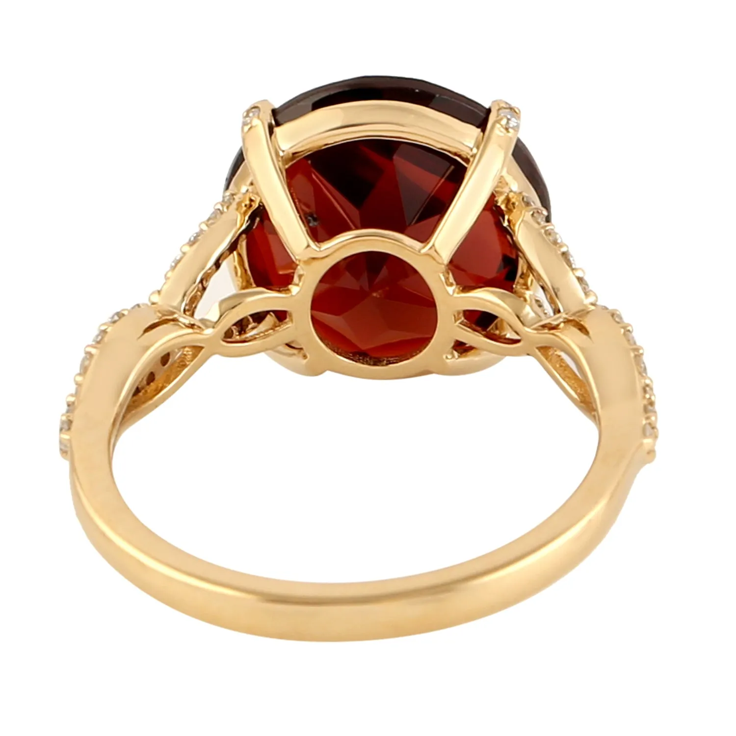 Micro Pave Diamond & Garnet Gemstone Cocktail Ring Jewelry In 18k Yellow Gold