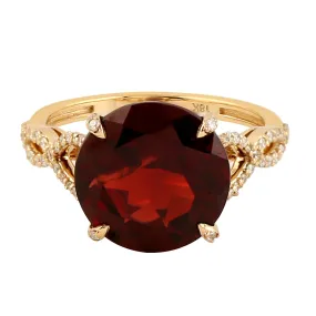 Micro Pave Diamond & Garnet Gemstone Cocktail Ring Jewelry In 18k Yellow Gold