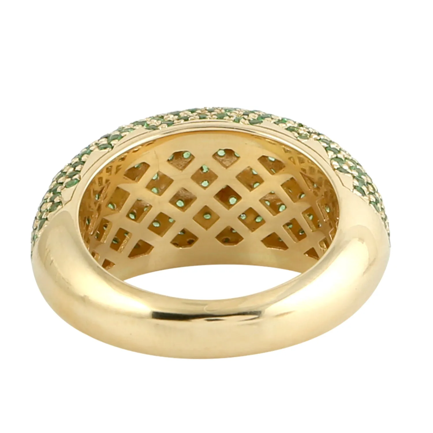 Micro Pave Tsavorite Dome Design Ring In 18k Yellow Gold