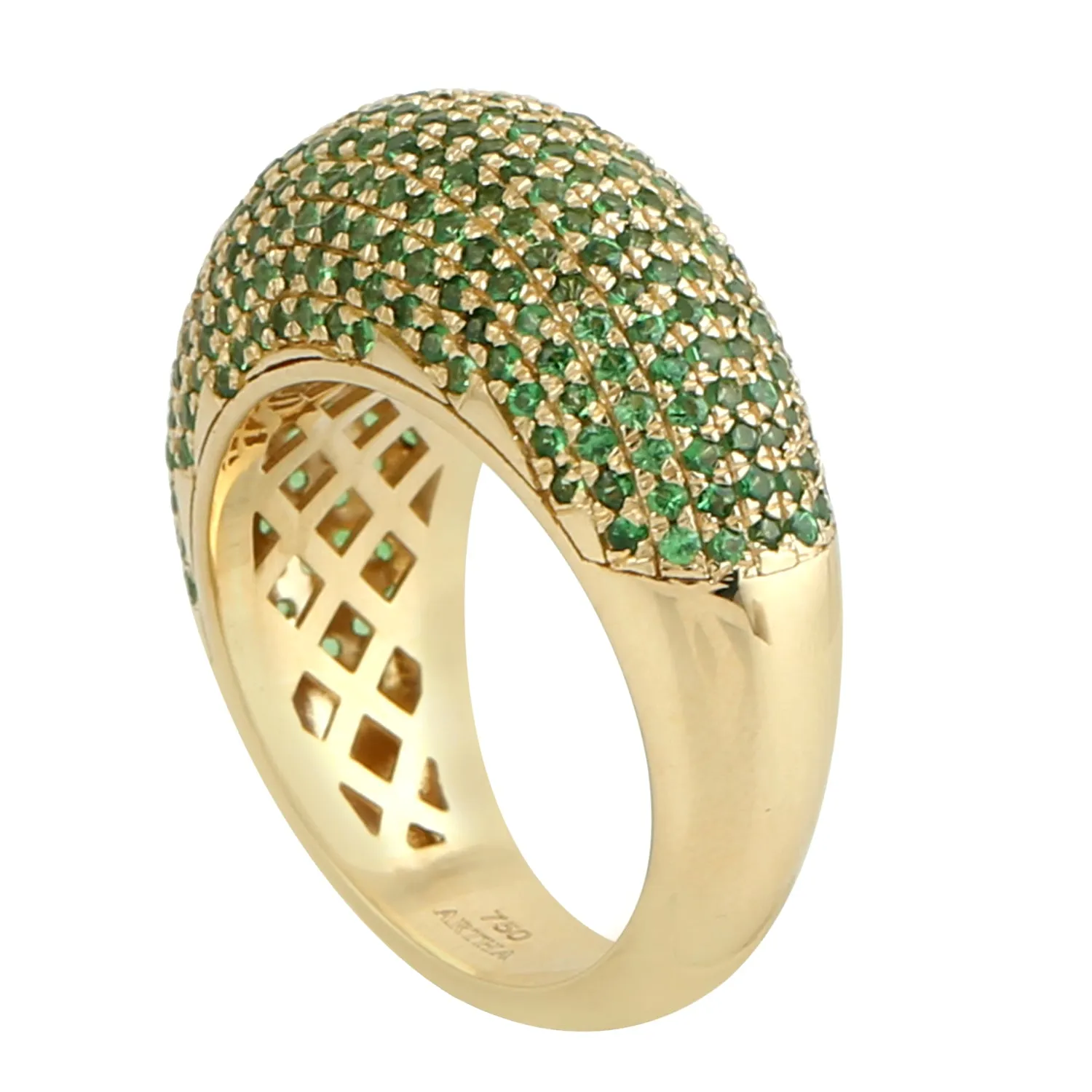 Micro Pave Tsavorite Dome Design Ring In 18k Yellow Gold