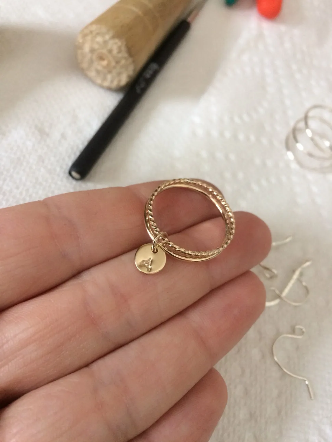 Modern Gold/Sterling Initial Set, Initial Rings, Stacking Ring, Personalized, Stacking Rings, Modern Rings, Disc Inital Rings, Charm Ring