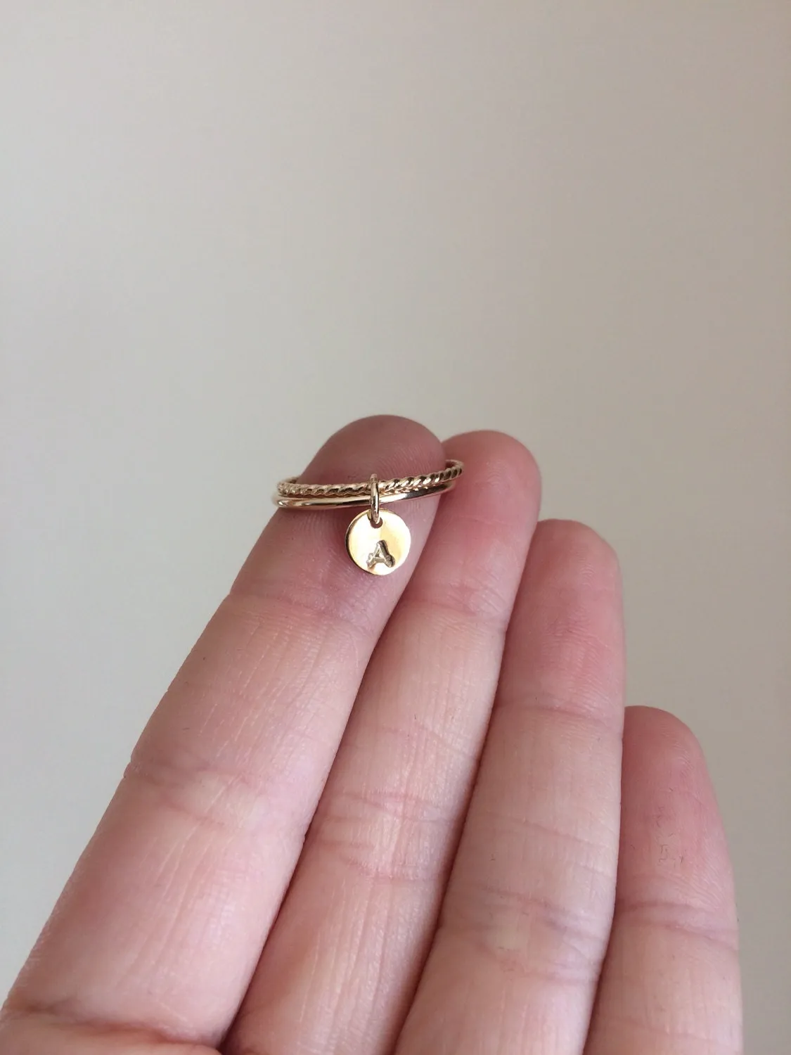 Modern Gold/Sterling Initial Set, Initial Rings, Stacking Ring, Personalized, Stacking Rings, Modern Rings, Disc Inital Rings, Charm Ring
