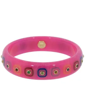 Multiple Gemstone Pink Bakelite Bangle