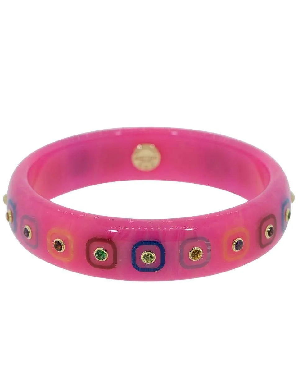 Multiple Gemstone Pink Bakelite Bangle