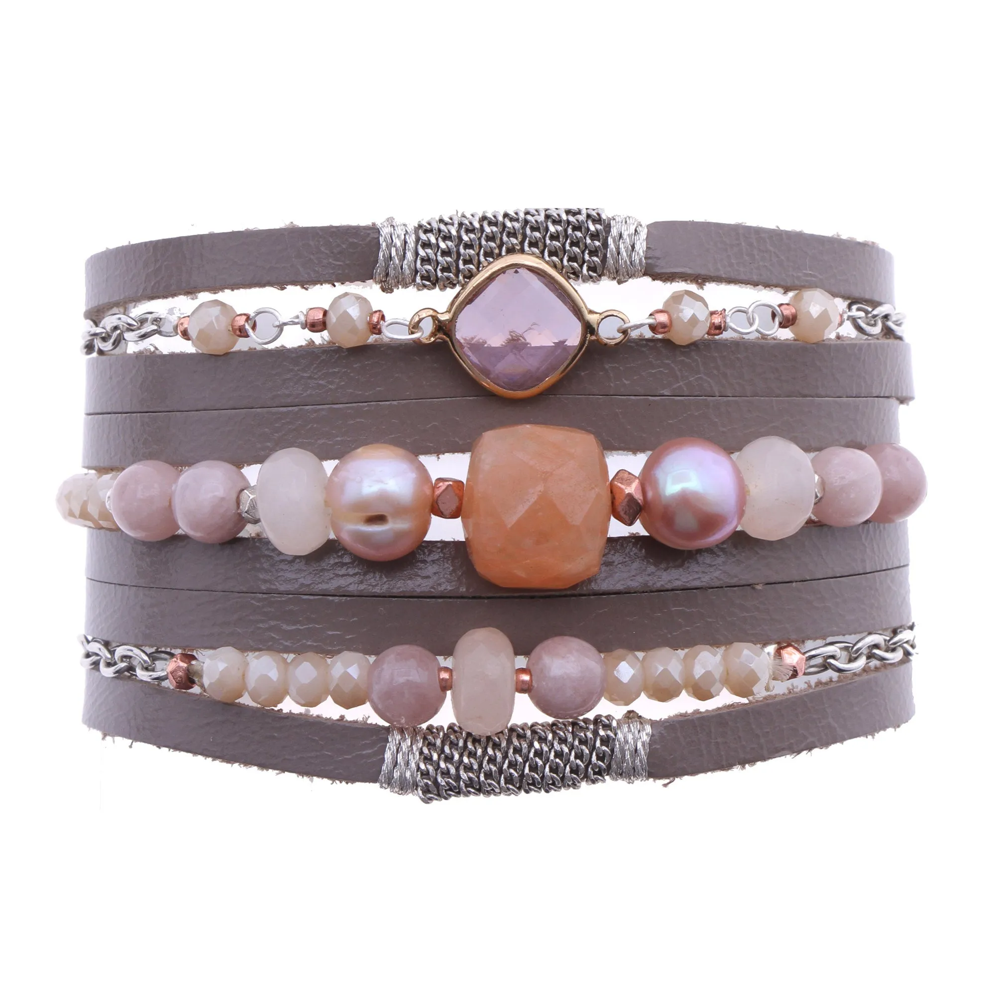 Nakamol Handmade Leather Gemstone Bracelet