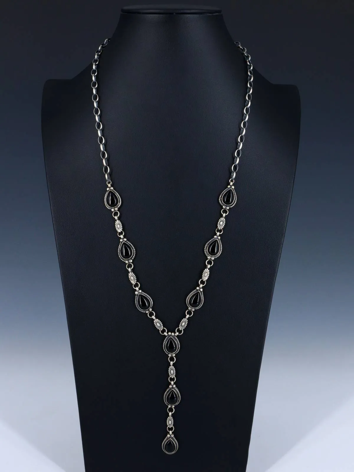 Native American Jewelry Black Onyx Lariat Necklace Set