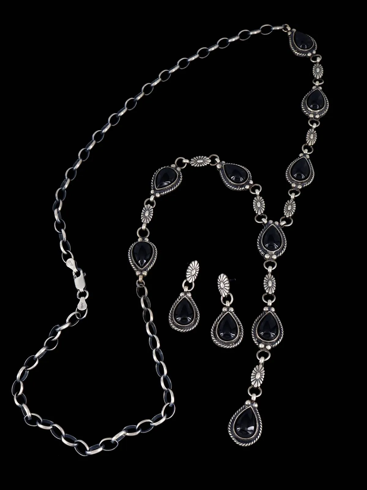 Native American Jewelry Black Onyx Lariat Necklace Set