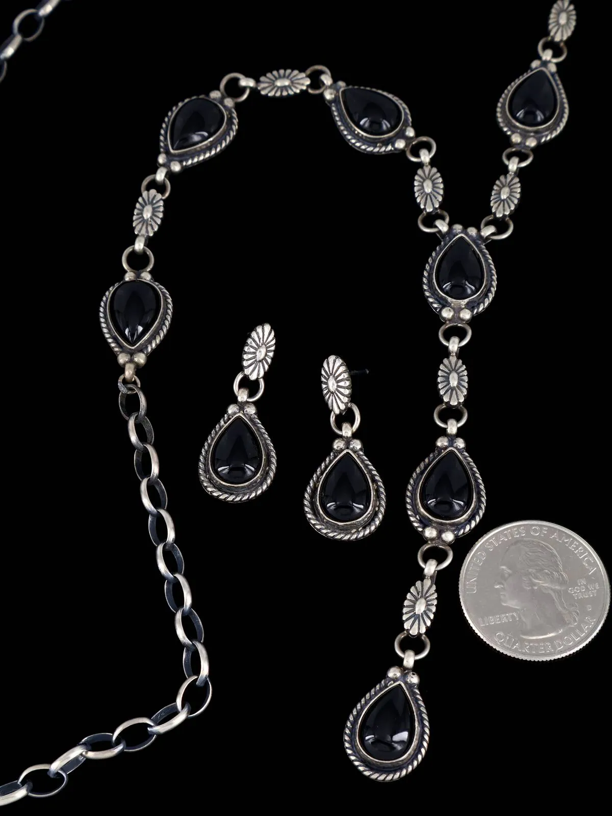 Native American Jewelry Black Onyx Lariat Necklace Set