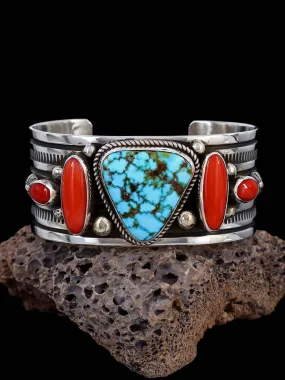 Native American Jewelry Coral and Kingman Turquoise Bracelet