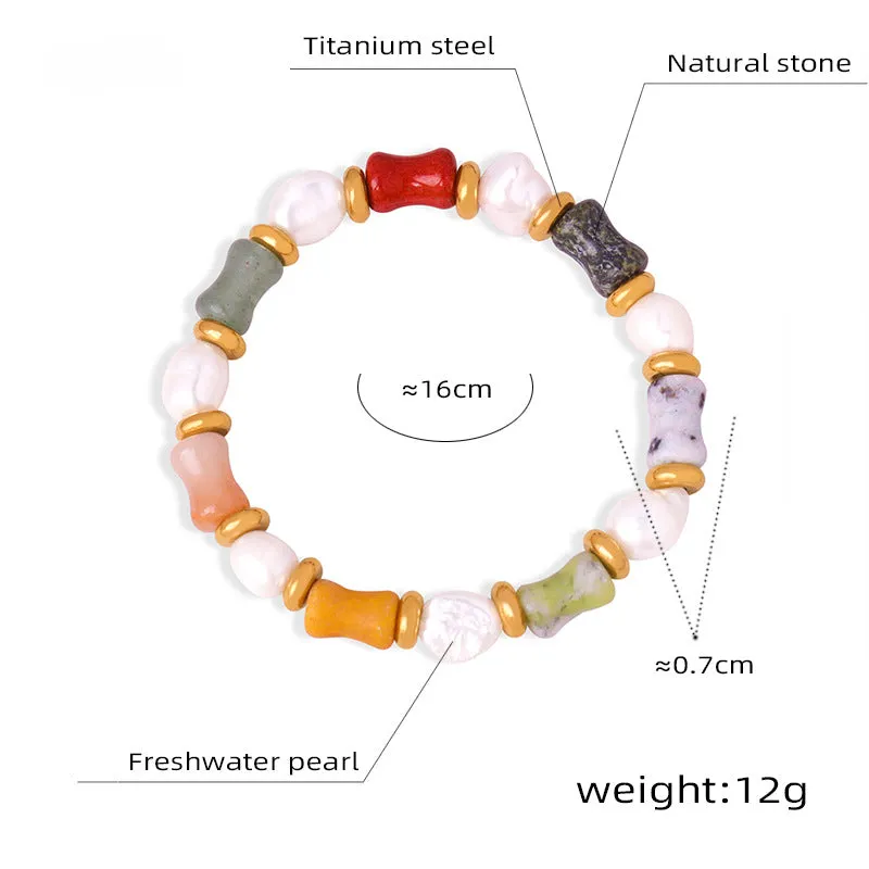 Natural Color Stone and Baroque Pearl Bracelet
