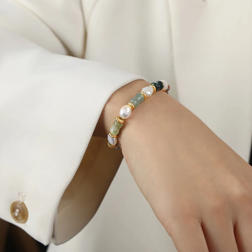 Natural Color Stone and Baroque Pearl Bracelet
