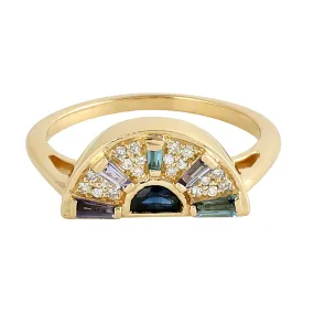 Natural Gemstone Tanzanite Lolite Sapphire Diamond Solid 18k Gold Cocktail Ring
