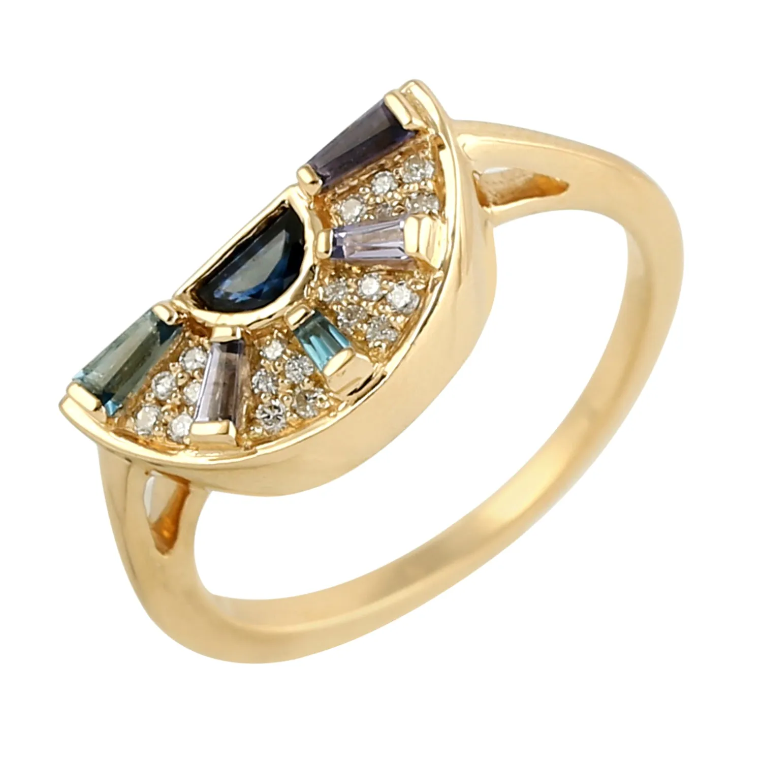 Natural Gemstone Tanzanite Lolite Sapphire Diamond Solid 18k Gold Cocktail Ring