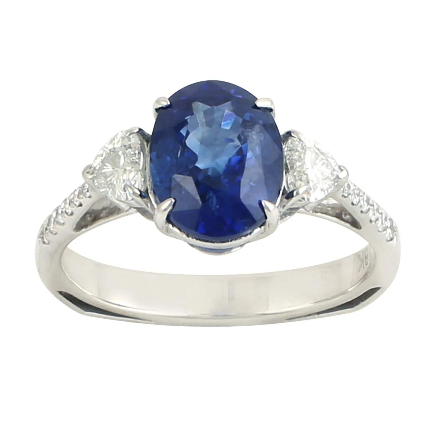 Natural Heart Shape Diamond Oval Blue Sapphire 18K White Gold Cocktail Ring Jewelry