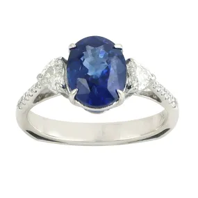 Natural Heart Shape Diamond Oval Blue Sapphire 18K White Gold Cocktail Ring Jewelry