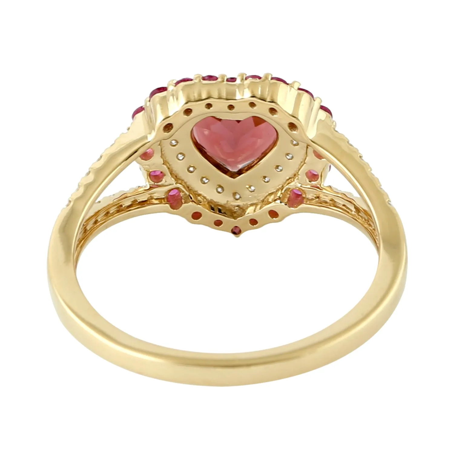 Natural Heart Shape Tourmaline Pink Sapphire Diamond Ring in 18k Yellow Gold