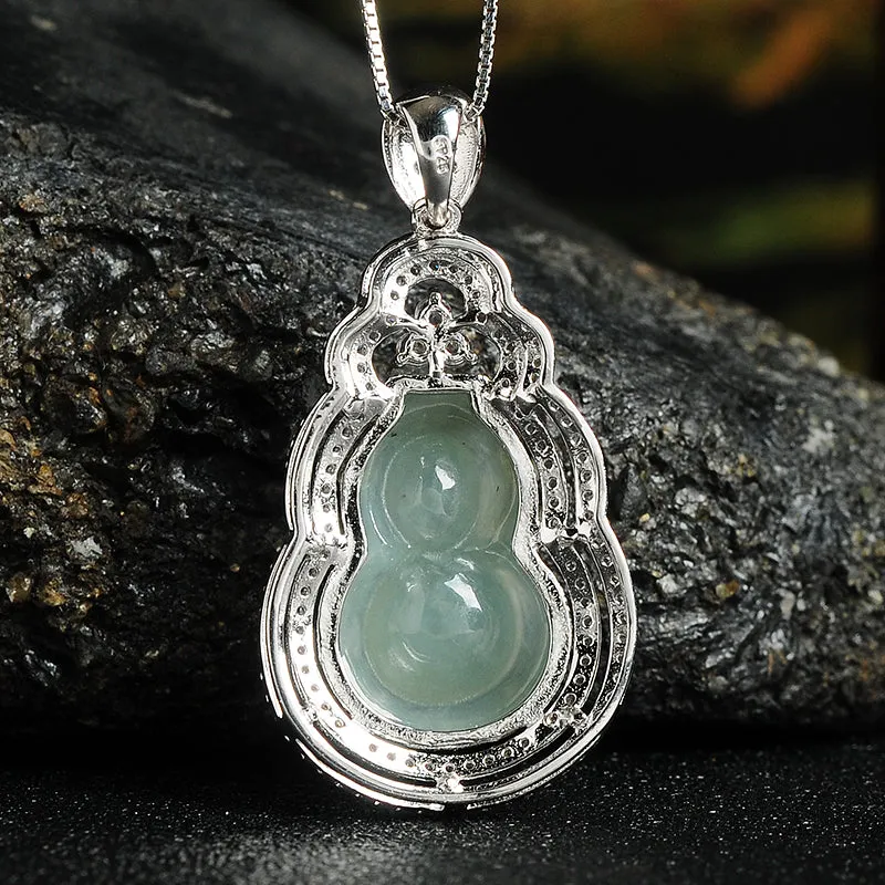 Natural Jade Pendant Jadeite Silver Gourd Pendant PT116