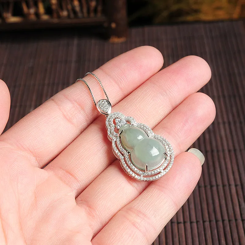 Natural Jade Pendant Jadeite Silver Gourd Pendant PT116