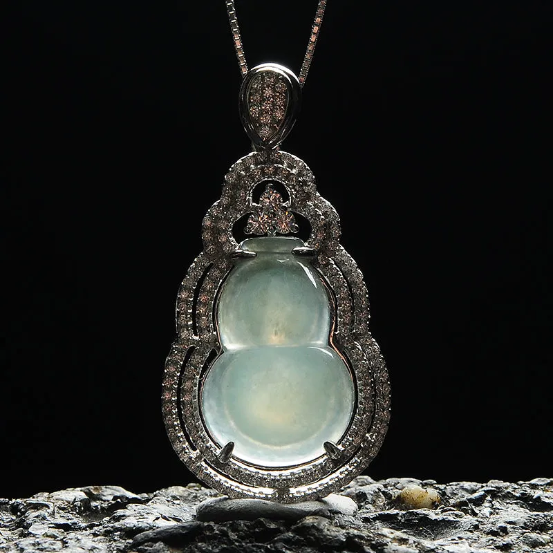 Natural Jade Pendant Jadeite Silver Gourd Pendant PT116