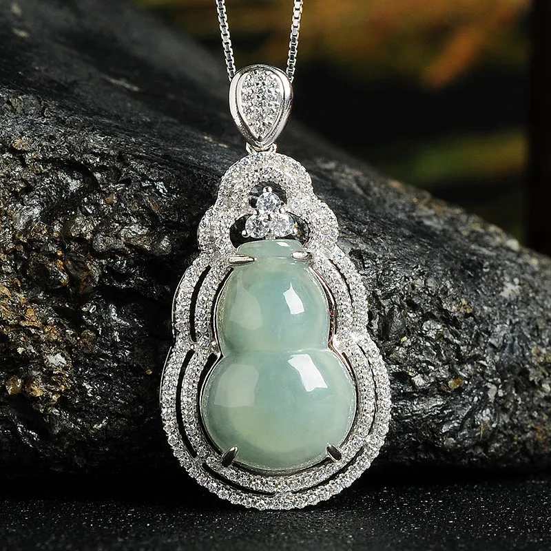 Natural Jade Pendant Jadeite Silver Gourd Pendant PT116
